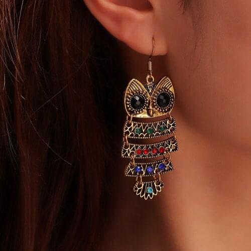 New Arrival Metal Animal Earrings Womens Vintage Personality Owl Do Old National Wind Eardrop Earrings Jewelry for Girls