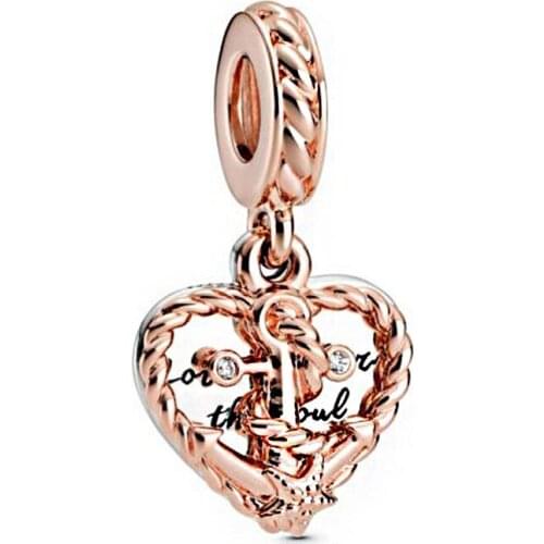 2020 Summer Jewelry 925 Sterling Silver Beads Rose Gold Submarine Anchor Dangle Charm Fit Original Pan Bracelets Women Gift