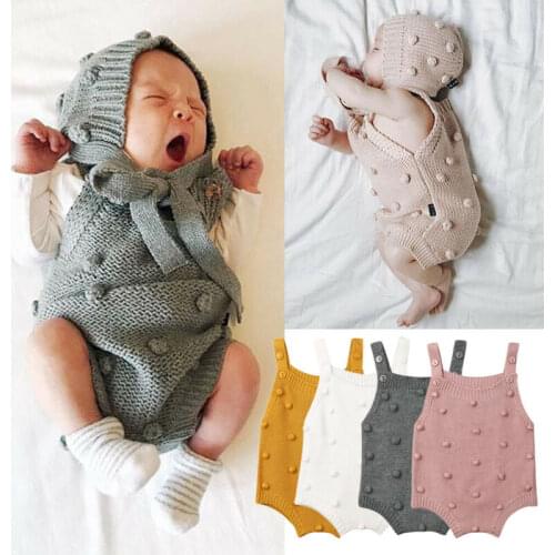 Newborn Infant Baby Boy Girl Knitted hair ball Romper Bodysuit Jumpsuit Clothes Outfits 0-18M