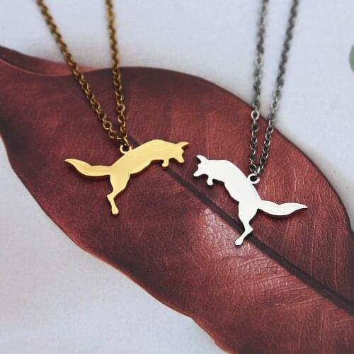 Jumping Fox Pendant Necklace For Women Girls Vintage Jewelry Stainless Steel Chain Necklaces Animal Bijoux Choker Birthday Gift