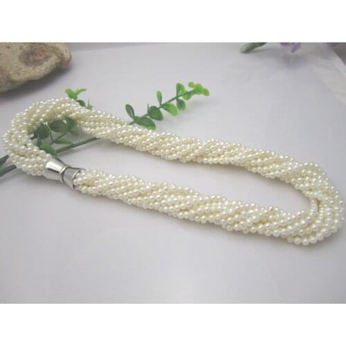 FreeShipping White Fresh Water Seed Pearl Necklace Multilayer 3-4MM Twist Chockers Necklace For WomenJewelry Magnet Clasp