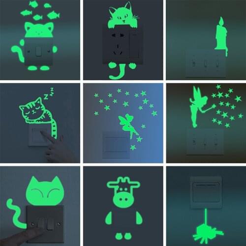 Luminous Switch Stickers Cartoon Glowing Kids Wall Sticker Fairy Star Candle Wall Stickers For Kids Rooms Decoration Accessories