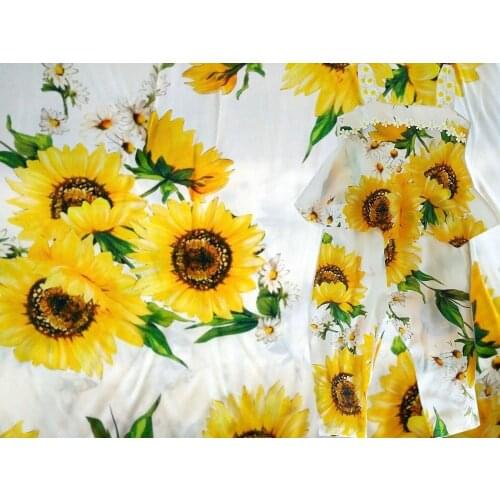 Women Cloth Super High Digital print Sun Flowers floral Satin Crepe 100% Natural silk fabric for dress dubai fabric