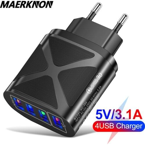 48W USB Charger 4 Ports Quick Charge 3.0 4.0 Universal Wall For iPhone 12 11 Samsung Xiaomi Mobile Phone Chargers Fast Charging