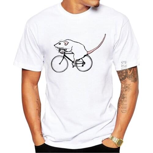 100% Cotton Funny Men T-Shirt Cycling Rat Printed Graphic Tshirt Casual Tops O Neck Summer Tees
