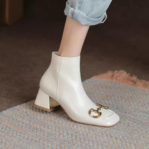 2021 Women Short Boots Autumn Winter Warm Cow Leather New Elegant Fashion Shoes Woman Brand Design Woman Boots RALSWNAY