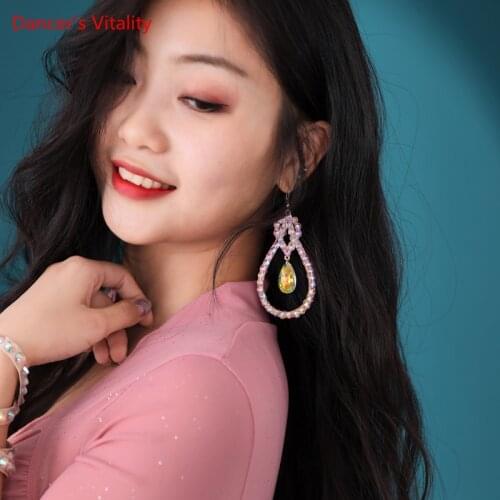 Belly Dance Earring Manual Diamond-Studded Eardrop Female Adult Rhinestone Matching Exquisite Performance Accessories