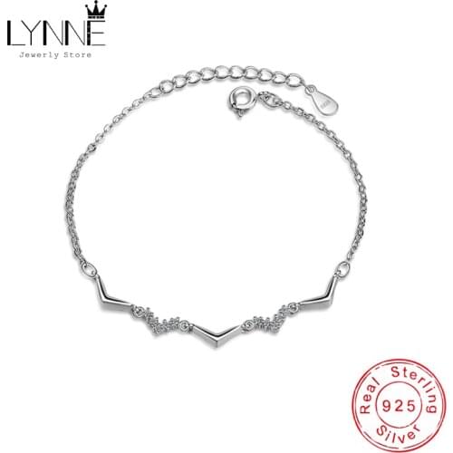 New 925 Sterling Silver Zircon VV Glyph Pendant Bracelets Fashion Summer Rhinestone Wave Charm Bracelet Women&Girl Jewelry Gift