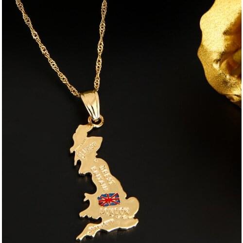 Gold Color United Kingdom Map Pendant Necklace British Glasgow London UK Britain And Northern Ireland Jewelry