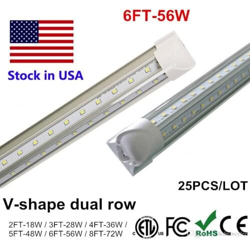 1.8m 1800mm Tube LED V Shape T8 Integrate LED Tubes Light 6ft 6 feet LED Fluorescent Tubes Lighting Double Side Power AC85-265V