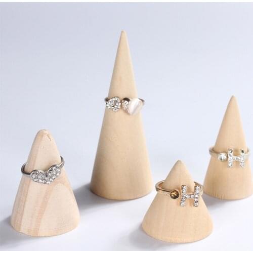 1 PC Natural Unpainted Wooden Jewelry Display Rack Fashion Cone Shaped Organizer Wooden Stand Holder Ring Rack