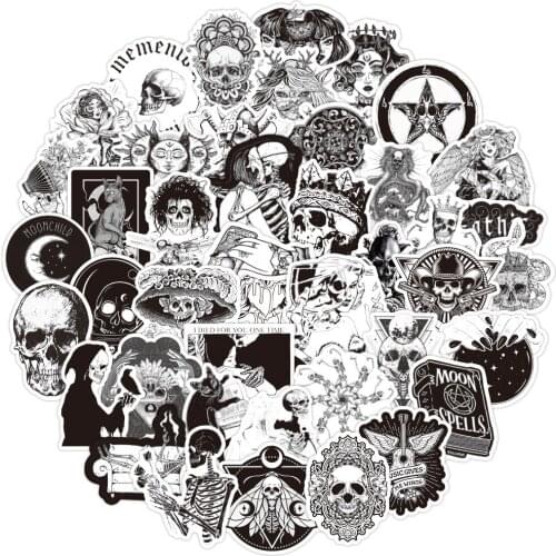 100PCS Horror And Thriller Black White Gothic Style Wind Stickers For Case Snowboard Laptop Luggage Decal Graffiti Sticker F5