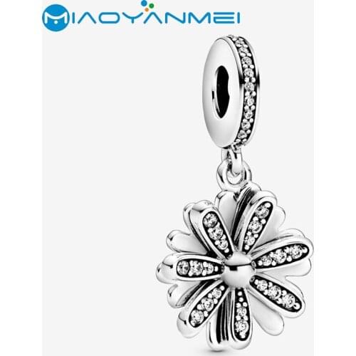 2020 Spring 925 Sterling Silver Beads Pave Daisy Flower Dangle Charms fit Original Pandora Bracelets Women DIY Fashion Jewelry