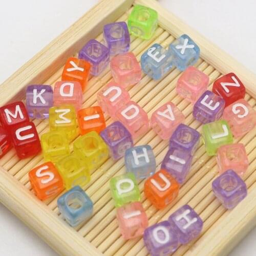 250 Assorted Colorful Transparent Acrylic Alphabet Letter Cube Pony Beads 6X6mm