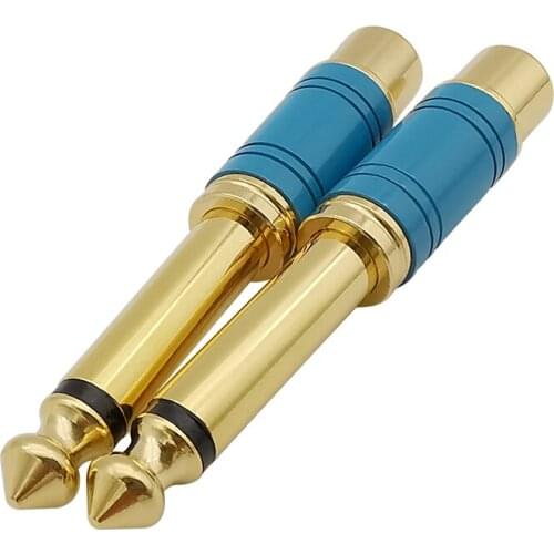 5Pcs/Lot Blue 6.35mm RCA Jack Mono Audio Connector Gold-plated 1/4 inch Male Plug to RCA Female Speaker Socket Converter Adapter