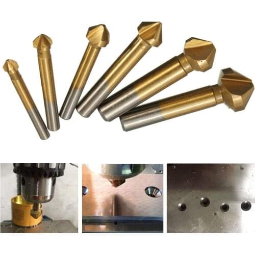 6 Pcs 90 Degree 3 Flute Titanium HSS Chamfer Chamfering Cutter Drill Bits End Mill Countersink Free Shipping