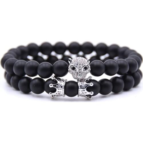 8MM Black Matte Onyx Micro-inlaid Zircon Charm Bracelets For Men Women 2Pcs/Set Couples Distance Bracelet Gift