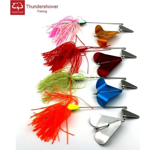 8pcs Spinner Fishing Lure 4 Colors 0.77oz 22g Hard Metal Skirts Jigs Lure Bass Buzzbait Feather Flying Tackle Fishing Wobbler