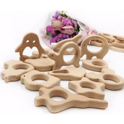 9pcs Wooden beads moon toys BPA Free Can Chew Nursing Accessories Bracelet/Necklace Pendant Activity Gym Toy Teether penguin