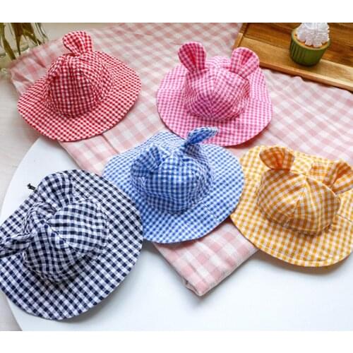 Pet accessories pet hat small and medium-sized dog sun hat dog small ears checkered sun lovely hat
