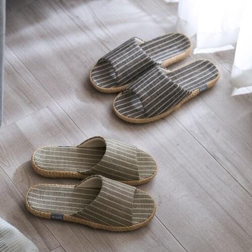 Spring and autumn cotton and hemp slippers indoor lovers antiskid and deodorant linen home four seasons thick soled slippers