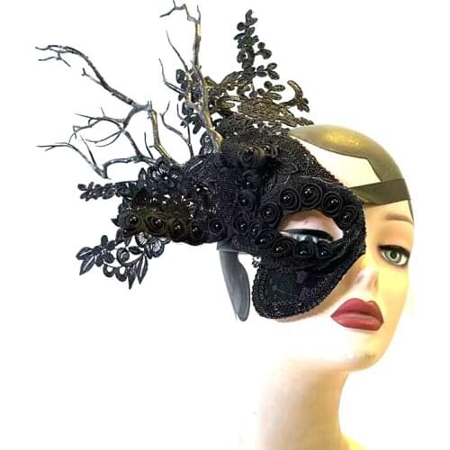 Halloween Gothic Mask Masquerade Funny Half Face Carnival Masks Cosplay Makeup Party Branches Black Lace Handmade Masks