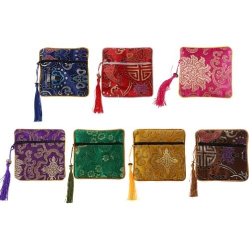 Classic Chinese Embroidery Jewelry Bag Organizer Silk Tassel Traditional Pouch