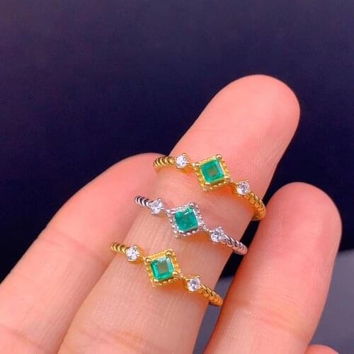 Women ring green emerald ring for girl ornament real 925 silver square natural gem style birthday gift May birthstone sale