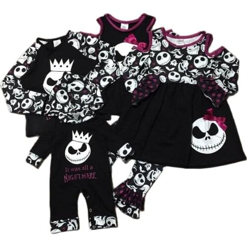 Girlymax Halloween Fall Baby Girls Boys Top Dress Romper Pants Set Ruffles Set Sisters Wear Match Accessories Kids Clothing