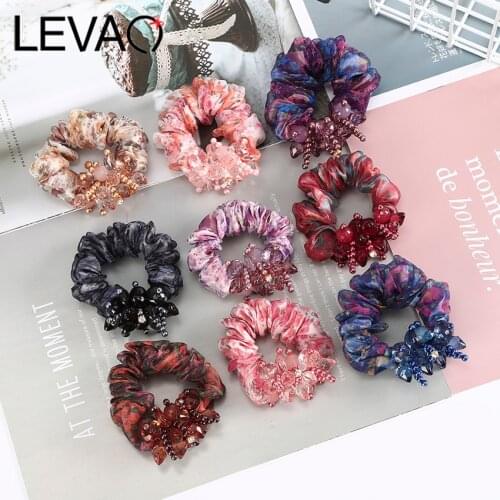 Levao Double Chiffon Fluffy Hair Tie Colorful Printed Elastic Ponytail Hair Tie Ladies Hair Tie Hair Accessories
