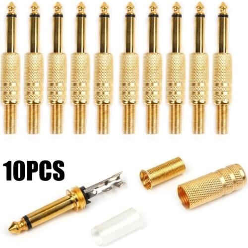 Mayitr 10pcs Gold Plated 6.35mm Mono Audio Adapter 1/4 Male Mono Jack Plug Audio Connector for Home KTV