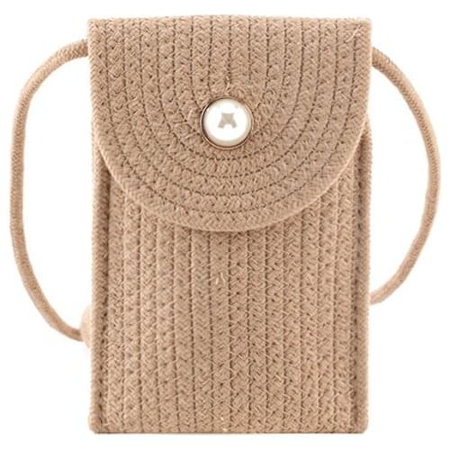 Women Girls Mini Phone Purse Small Handwoven Shoulder Crossbody Bag with Pearl Decor Summer Messenger beach bag