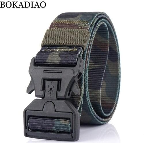 BOKADIAO Military Army Combat man Canvas Belt Magnetic buckle Tactical Belts for Men Nylon Outdoor Training Waistband male strap