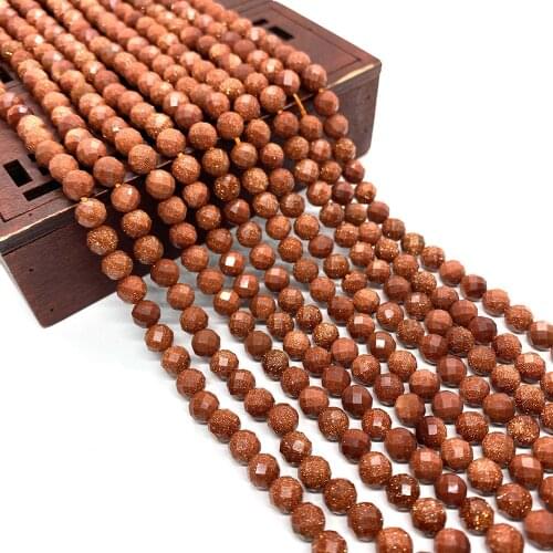 Natural Stone Faceted Round Beads 6mm Golden Sand Stone Round Beads for DIY Handmade Bracelets Necklaces Jewelry Accessories