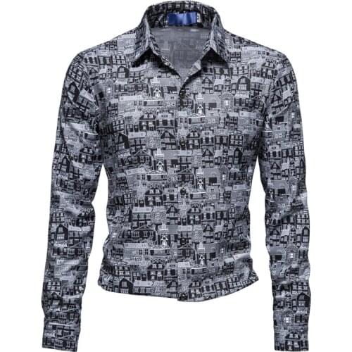New Mens Printed Shirt Holiday Casual Fashion Party Shirt European size S-2XL