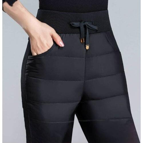High Waist Casual Women Pants Middle-aged Mother Winter Down Cotton Trousers ThickenPlus Size Black Warm Cotton Straight Pants