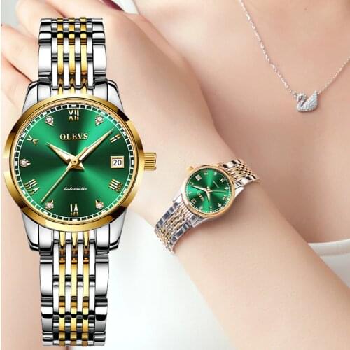 OLEVS Luxury Fashion Business Watches for Women Automatic Wristwatch Mechanical Stainless steel Waterproof Lady Bracelet watch