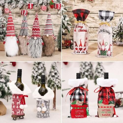 Christmas Gift Bags Holder Wine Bottle Dust Cover Xmas Christmas Decorations for Home Natal Dinner Party Decor New Year 2022