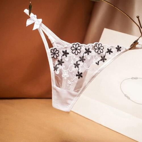 Sexy Transparent Embroidery Floral Thong Hot Temptation Girl Love Underwear Panties Fashion Night Club Women Lingerie G-String
