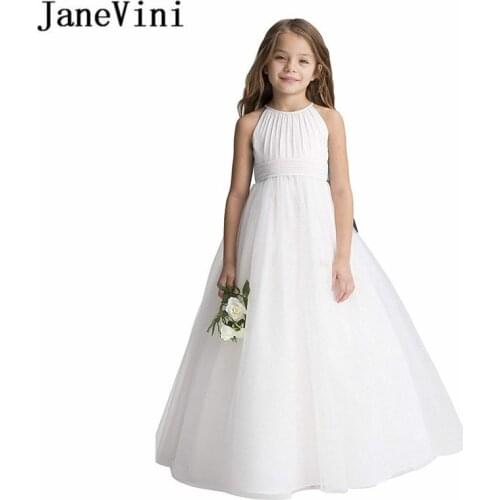 JaneVini Ivory Chiffon Fancy Flower Girl Dresses Long A Line Kids Little Girl Dresses for Wedding Party vestidos de comunion