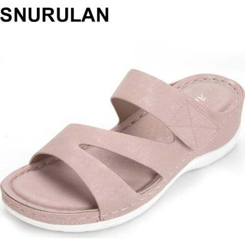 SNURULANNew summer beach womens shoes casual shoes light non-slip size ladies slippers slope heel soft bottom womens sandals