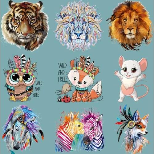 Animal Thermal Transfers DIY Heat Transfer Stickers On Clothes Cool Lion Horse Patches Print On T-shirt Bags Washable Stickers