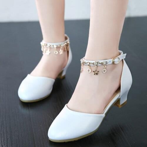 Girls Princess shoes Korean high heels 2019 spring and autumn new piano performance white childrens shoes leather shoes women