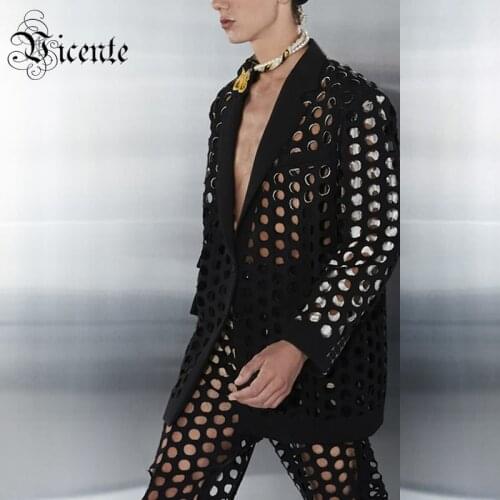 VC All Free Shipping New Chic Circle Hollow Out Design Long Sleeves Turn-down Collar Celebrity Party Club Femal Blazer