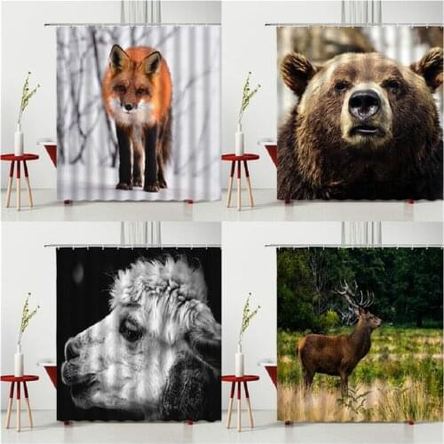 Animals Printed Bear Alpaca Deer Fox Bath Curtains Waterproof Polyester Cloth Washable Bathroom Shower Curtain With Hooks