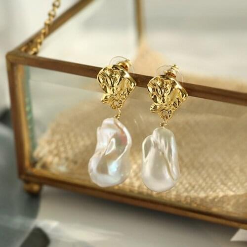 High quality earrings Moire baroque pearls Electroplated 24K gold Natural pearl earrings Women earrings Golden earrings