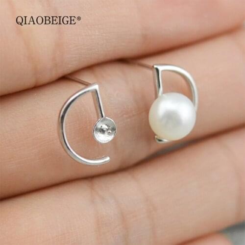 QIAOBEIGE Stud Earrings Accessory for diy jewerly 925 Sterling Silver Lucky Letter D design Fashion pearl Jewelry For Women
