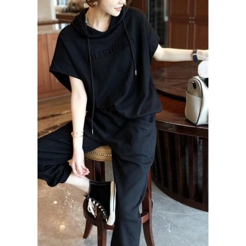 Plus Size New Casual Fashion 2021 Spring Summer Sports Suit Womens Short-Sleeved Stretch Pants Sweater Two-Piece Suit