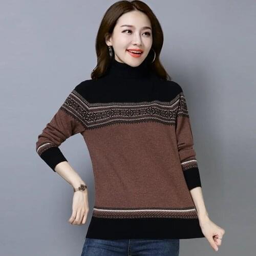 Womens Sweaters 2021 New Autumn Winter Turtleneck Stripes Long Sleeve Casual Knitted Jumper Slim Pullover Sweater Female Tops