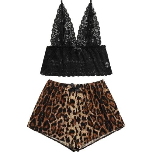 Imitation Satin Silk Lace Deep V Solid Color Bra Leopard Printing Shorts Women Erotic Lingerie Set Нижнее Белье Женское